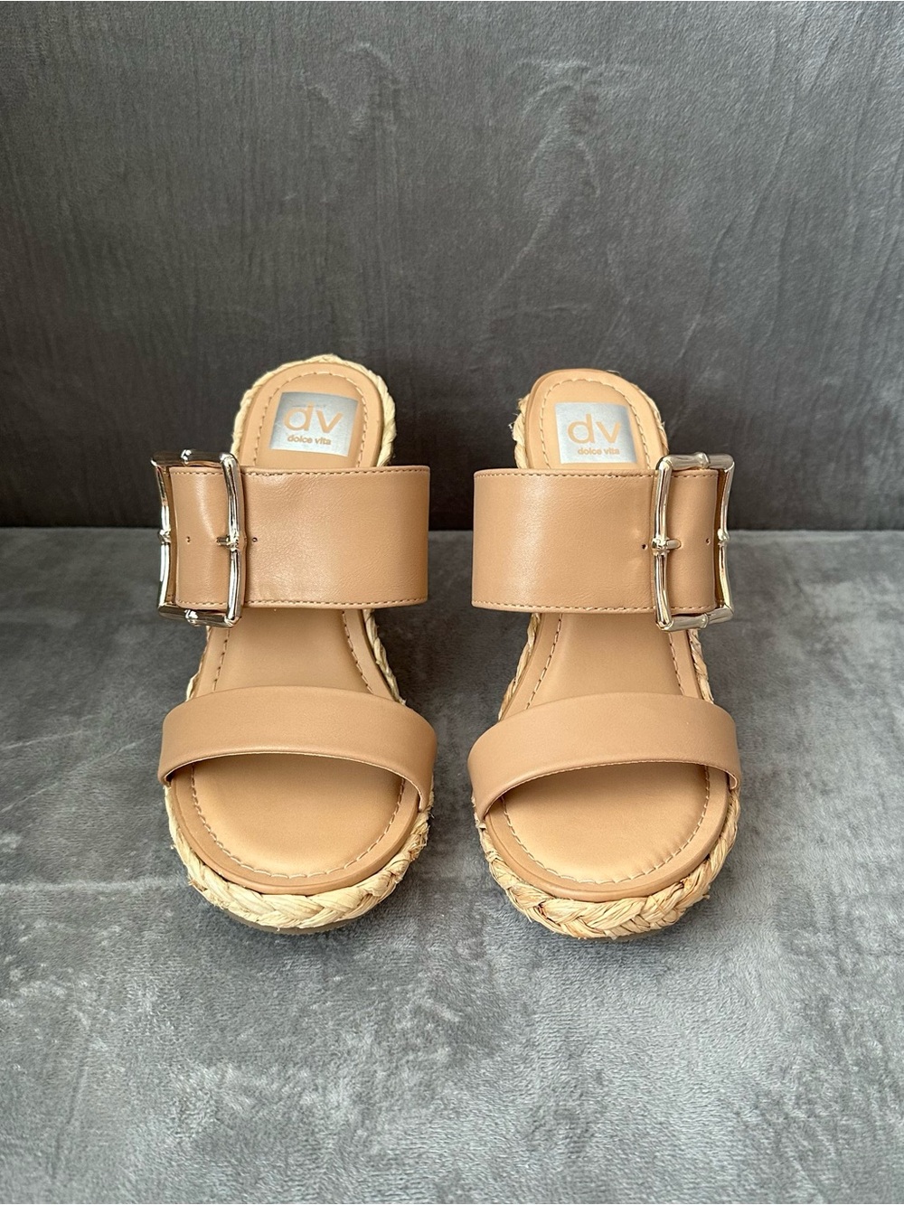Dolce Vita Womens Sz 8 Tan Wedge Espadrille Slide Sandals with Buckle